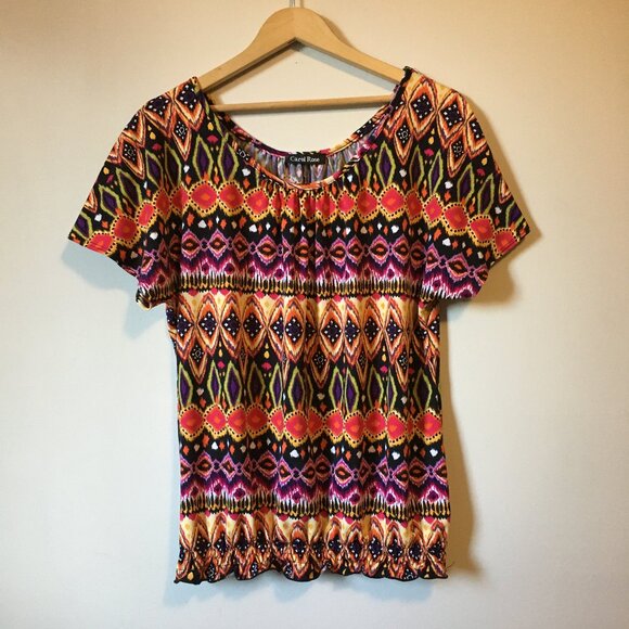 Vintage Carol Rose Fiery Fiesta Flutter Sleeve Ruffle Hem Top - Picture 1 of 14
